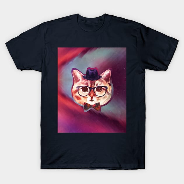 Hipster Space Cat T-Shirt by PrimalWarfare